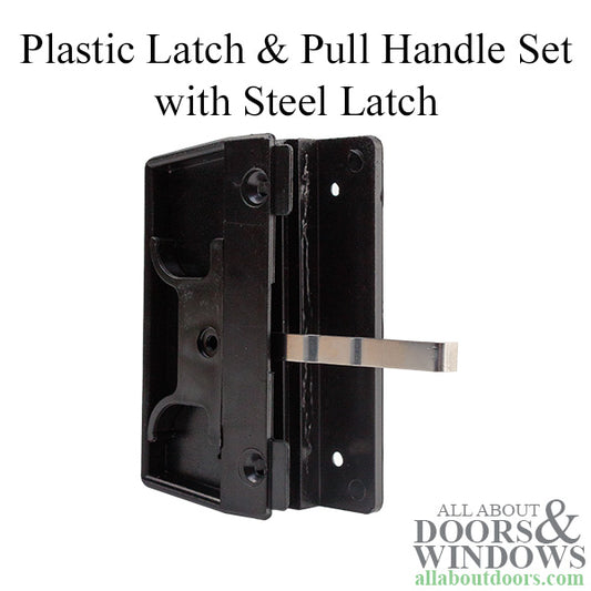 Non-Handed Spring Activated Latch & Pull for Sliding Screen Door - Black