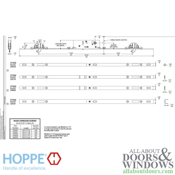 Hoppe 2 Point Sliding Door Lock Strike - 16mm Face, 5.3mm Thick, 30