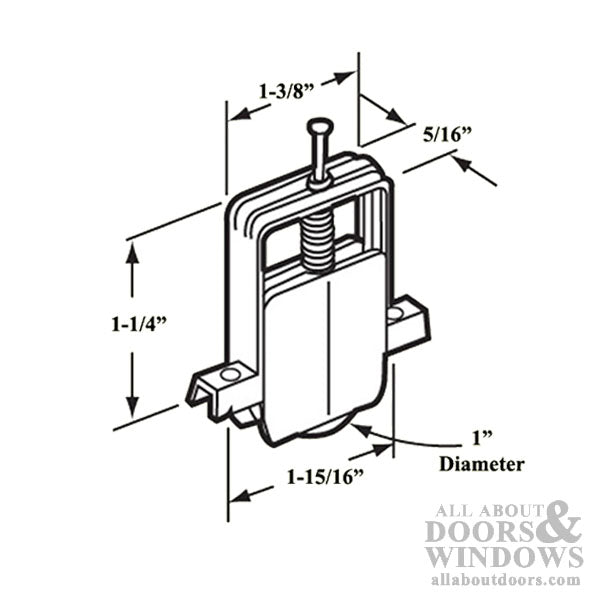 Roller Assembly with 1 Inch Wheel for Sliding Screen Door - Choose Wheel Material - Roller Assembly with 1 Inch Wheel for Sliding Screen Door - Choose Wheel Material