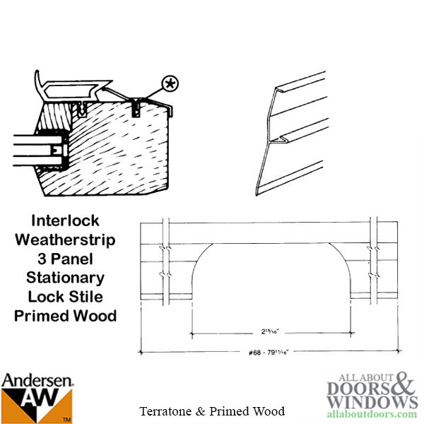 Discontinued Andersen Interlock Weatherstrip - Primed Gliding Door - Stationary Panel, Lock Stile, 3 Panel - Tan - Discontinued Andersen Interlock Weatherstrip - Primed Gliding Door - Stationary Panel, Lock Stile, 3 Panel - Tan