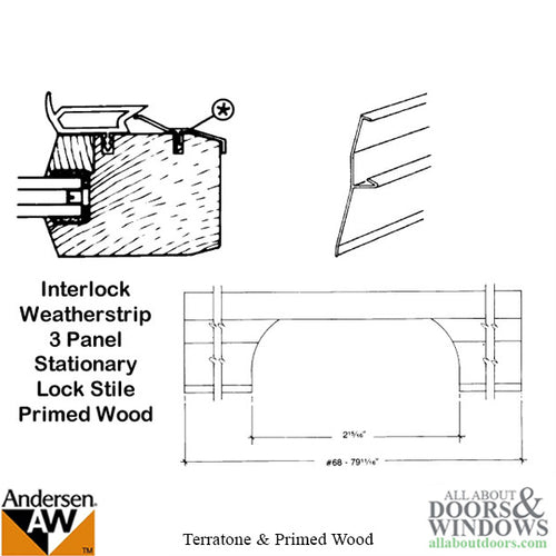 Discontinued Andersen Interlock Weatherstrip - Primed Gliding Door - Stationary Panel, Lock Stile, 3 Panel - Tan - Discontinued Andersen Interlock Weatherstrip - Primed Gliding Door - Stationary Panel, Lock Stile, 3 Panel - Tan