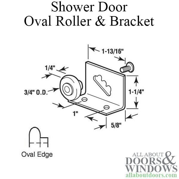 Shower door roller: 3/4 Oval Wheel w/ Bracket - Shower door roller: 3/4 Oval Wheel w/ Bracket