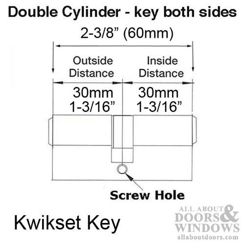 60mm Active 30/30 Double Cylinder 360° Euro Profile Cylinder, Kwikset Key - Brass - 60mm Active 30/30 Double Cylinder 360° Euro Profile Cylinder, Kwikset Key - Brass