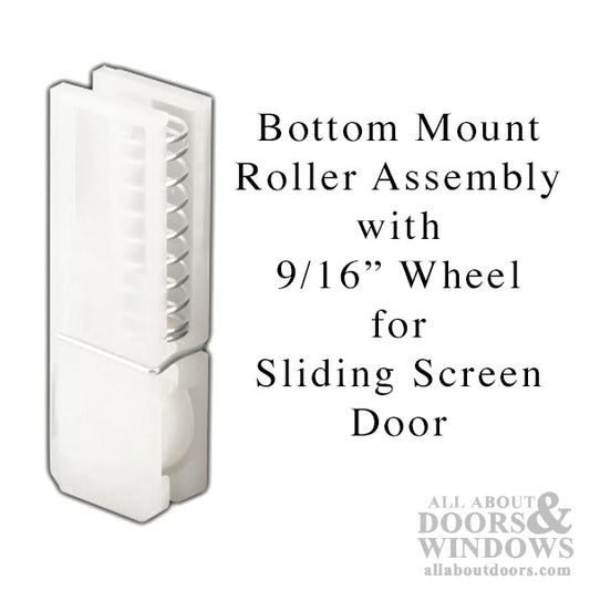 Bottom Mount Roller Assembly with 9/16 Inch Wheel for Sliding Screen Door