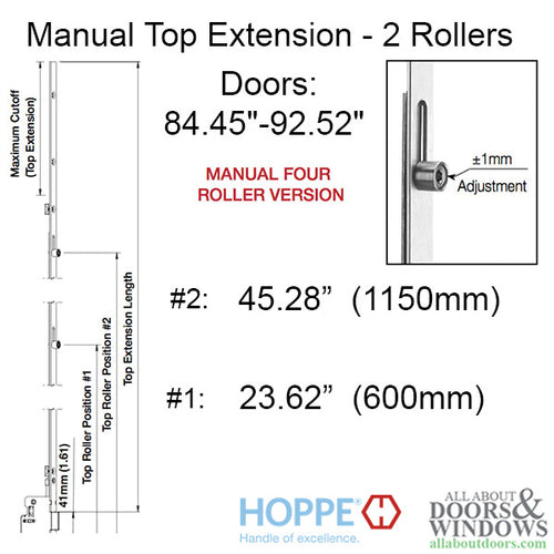 16mm Manual 4 Roller Top Extension, Rollers @  23.62 and 45.28