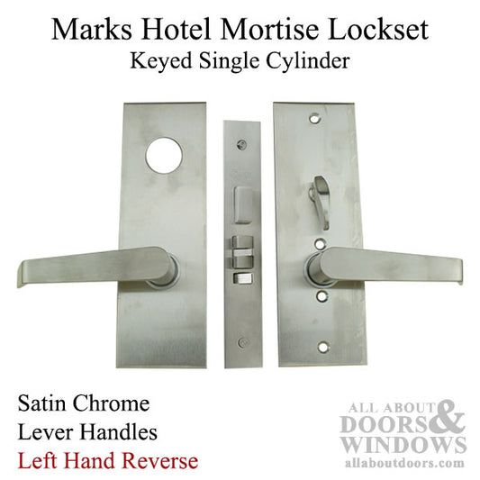 Marks Hotel Lever & Plate Mortise Lockset, Left Hand Reverse - Satin Chrome