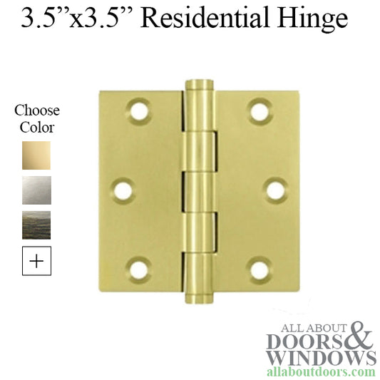 3.5 x 3.5 inch, Square Corners, Standard Hinges, Solid Brass, Pair, Choose Color