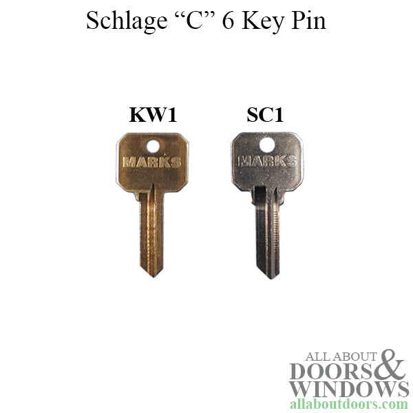 Marks C key way, SC4  6 pin  Keyblanks  - Nickel - Marks C key way, SC4  6 pin  Keyblanks  - Nickel