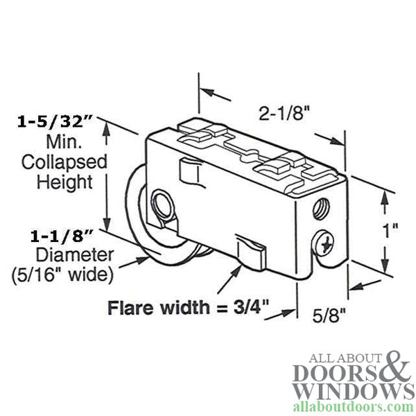 Sliding Door Roller For Smith Carry Patio Doors 1.125 Inch Steel Roller Wheel With Plain Back Housing - Sliding Door Roller For Smith Carry Patio Doors 1.125 Inch Steel Roller Wheel With Plain Back Housing