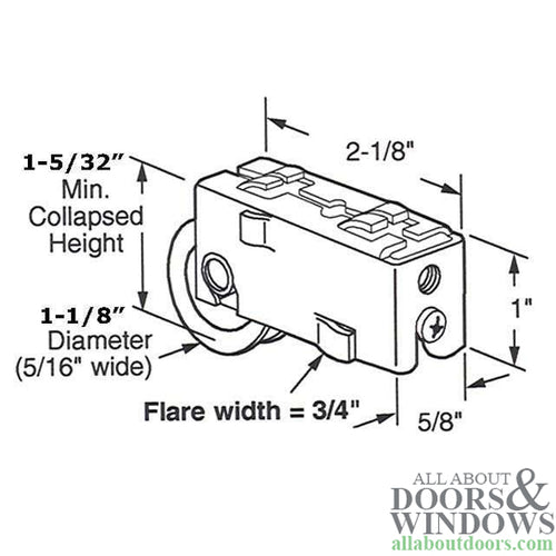 Sliding Door Roller For Smith Carry Patio Doors 1.125 Inch Steel Roller Wheel With Plain Back Housing - Sliding Door Roller For Smith Carry Patio Doors 1.125 Inch Steel Roller Wheel With Plain Back Housing