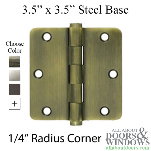 Door Hinge 3.5 x 3.5 inch, 1/4 Radius Corners, Heavy Duty, Steel - Choose Color