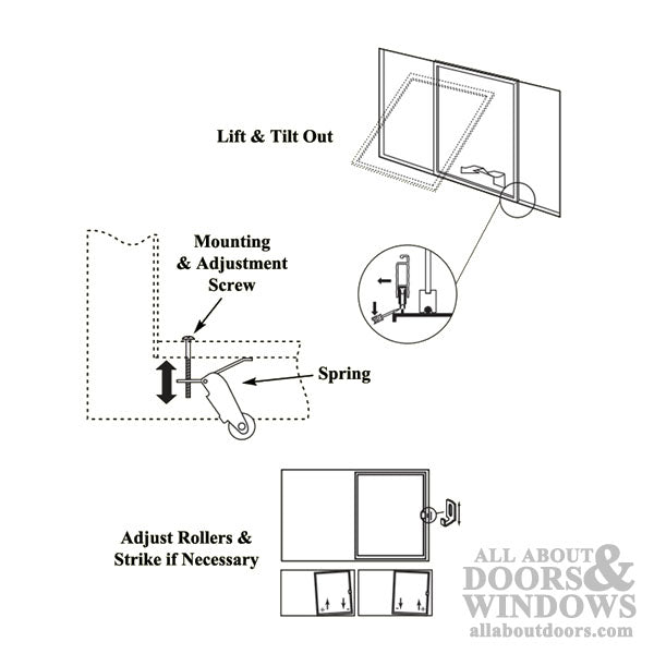 Straight Spring Tension Roller Assembly with 1 Inch Nylon Wheel for Sliding Screen Door - Straight Spring Tension Roller Assembly with 1 Inch Nylon Wheel for Sliding Screen Door