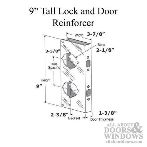 9 Inch Tall Combination Door Reinforcer - Polished Brass - 9 Inch Tall Combination Door Reinforcer - Polished Brass