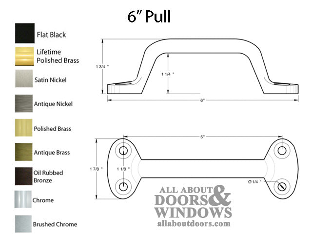 6'' Utility Pull Handle, Solid Brass - Choose Finish - 6'' Utility Pull Handle, Solid Brass - Choose Finish