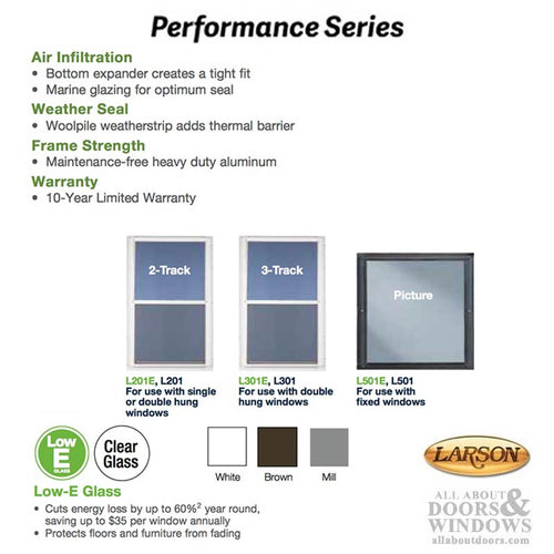 Larson Performance Double Hung 3-Track Storm Window, Low-E Glass - Larson Performance Double Hung 3-Track Storm Window, Low-E Glass