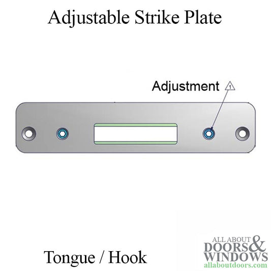 Adjustable Strike Plate, Flat Tongue / Hook - Stainless Steel