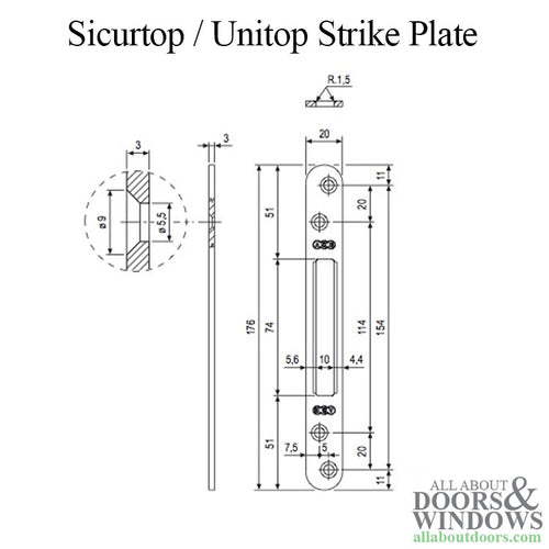 AGB Sicurtop / Unitop, Strike Plate Non-Handed for Poseidon Multipoint Lock - AGB Sicurtop / Unitop, Strike Plate Non-Handed for Poseidon Multipoint Lock