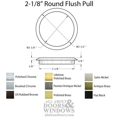 2-1/8'' Round Flush Pull, Solid Brass - Choose Finish - 2-1/8'' Round Flush Pull, Solid Brass - Choose Finish