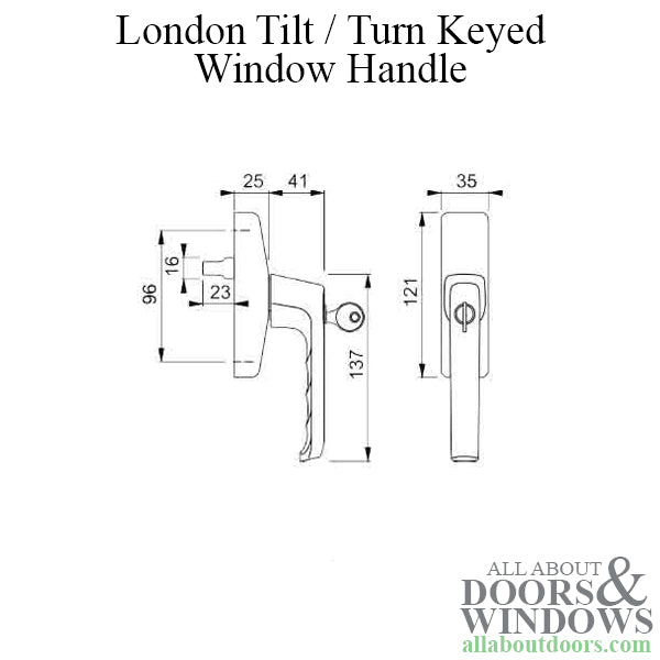 Lockable Turn & Tilt Window Handle, Cast Aluminum, Silver, London, DISCONTINUED - Lockable Turn & Tilt Window Handle, Cast Aluminum, Silver, London, DISCONTINUED