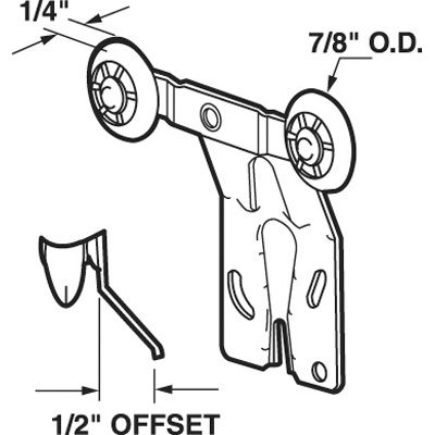 Back Tandem Closet Door Rollers 7/8 Inch Diameter 1/2 Inch Offset - Back Tandem Closet Door Rollers 7/8 Inch Diameter 1/2 Inch Offset