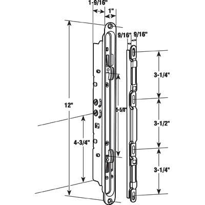 2 Point Mortise Lock - Sliding Patio Door, Generic Keyway - Yellow Dichromate finish - 2 Point Mortise Lock - Sliding Patio Door, Generic Keyway - Yellow Dichromate finish
