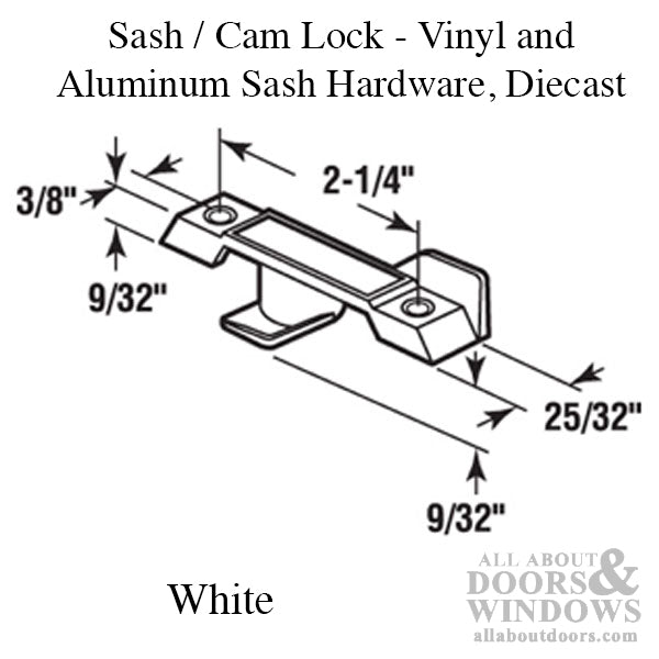 Sash / Cam Lock - Vinyl and Aluminum Sash Hardware White - Sash / Cam Lock - Vinyl and Aluminum Sash Hardware White