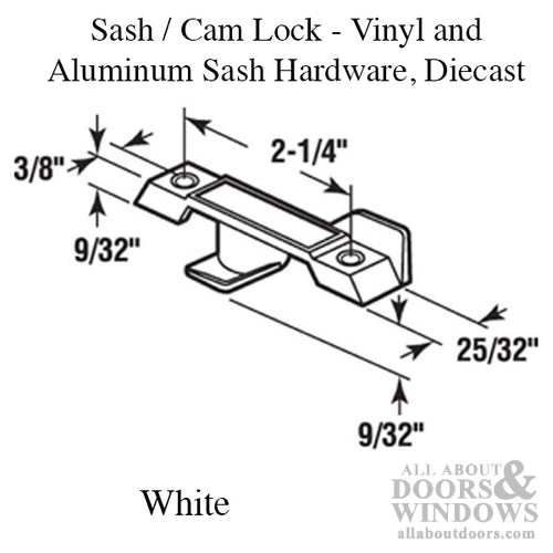 Sash / Cam Lock - Vinyl and Aluminum Sash Hardware White - Sash / Cam Lock - Vinyl and Aluminum Sash Hardware White