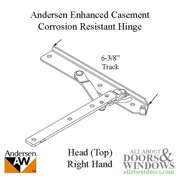 Andersen 22 Inch Enhanced Casement Corrosion Resistant Straight Arm Head Hinge, Right - Andersen 22 Inch Enhanced Casement Corrosion Resistant Straight Arm Head Hinge, Right