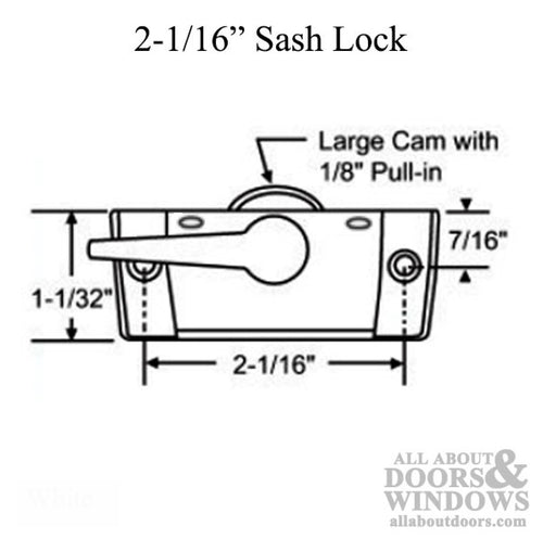 Sweep Latch, 2-1/16 x 7/16 Screw Holes, 1/8 cam, Single or Double Hung windows, LH - Sweep Latch, 2-1/16 x 7/16 Screw Holes, 1/8 cam, Single or Double Hung windows, LH