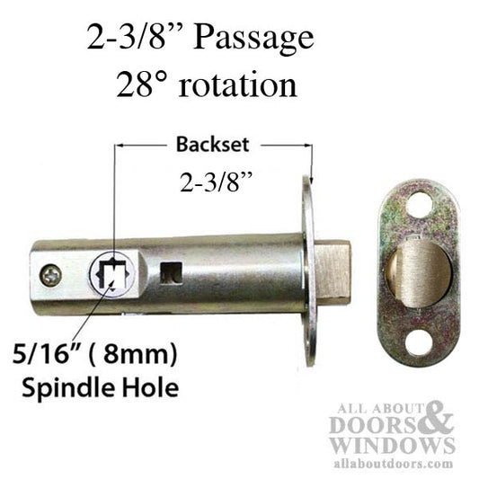 Passage latch 28° rotation 2-3/8  backset