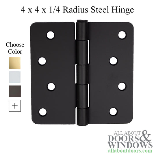 4 x 4 x 1/4 Radius Steel Hinge Residential, Pair, Choose Color