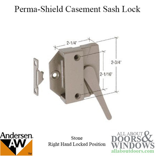 Andersen Casement Window Sash Lock, Perma-Shield 1979-95, RH - Stone - Andersen Casement Window Sash Lock, Perma-Shield 1979-95, RH - Stone