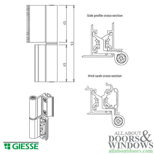 Giesse Terrace door Flash XXL clamp hinge for C001 Euro groove - Giesse Terrace door Flash XXL clamp hinge for C001 Euro groove