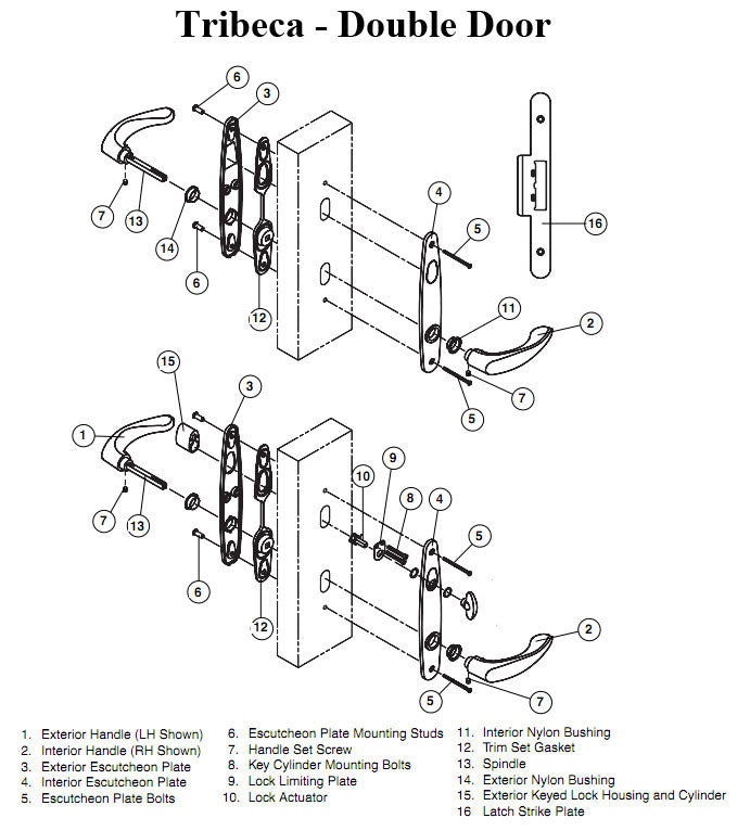 Andersen Tribeca Door Handle Double Active Hinged Door Hardware Set in White - Andersen Tribeca Door Handle Double Active Hinged Door Hardware Set in White