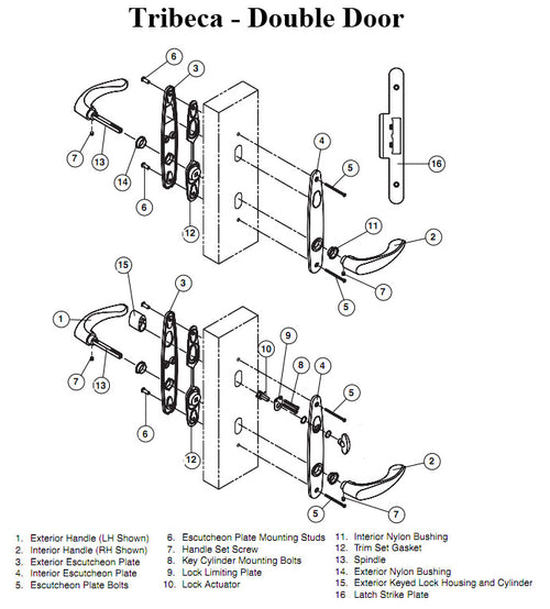 Andersen Tribeca Door Handle Double Active Hinged Door Hardware Set in White - Andersen Tribeca Door Handle Double Active Hinged Door Hardware Set in White