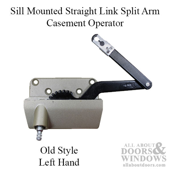 Sill Mounted Straight Link 4-1/2 Inch Split Arm Casement Window Operator, Left Hand - Gold - Sill Mounted Straight Link 4-1/2 Inch Split Arm Casement Window Operator, Left Hand - Gold