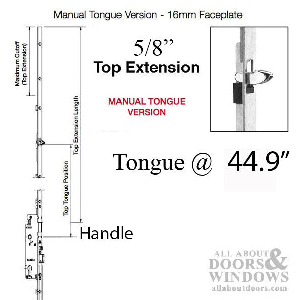 Hoppe 16mm Manual Tongue Top Extension, Tongue at 45