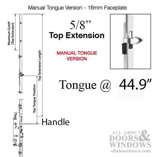 Hoppe 16mm Manual Tongue Top Extension, Tongue at 45