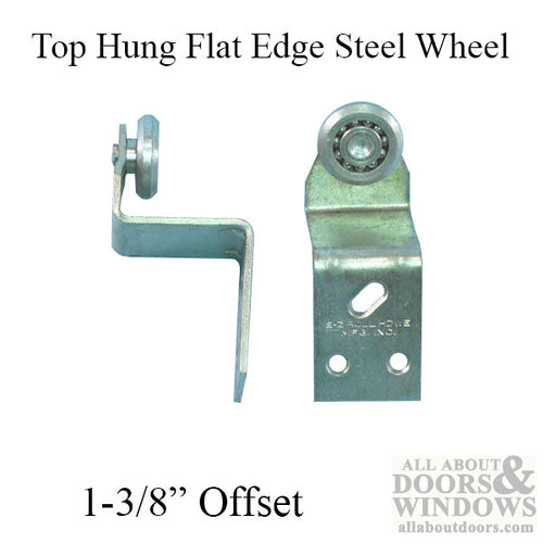 Top Hung, 1 inch Dia. Flat Edge Steel Wheel, 1-3/8  offset - Top Hung, 1 inch Dia. Flat Edge Steel Wheel, 1-3/8  offset