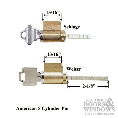 American Keyed Lock Cylinder  1-1/16 inch x 2-1/8-  Keyed Different - American Keyed Lock Cylinder  1-1/16 inch x 2-1/8-  Keyed Different