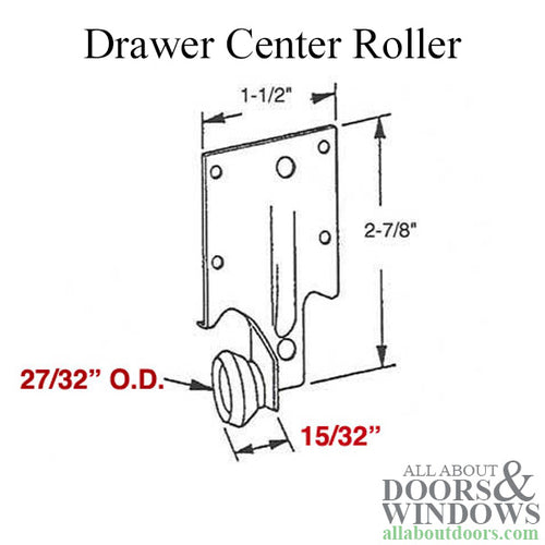 Monorail Drawer Roller Steel Bracket with 7/8 Inch Plastic Roller (Center) - Pair - Monorail Drawer Roller Steel Bracket with 7/8 Inch Plastic Roller (Center) - Pair