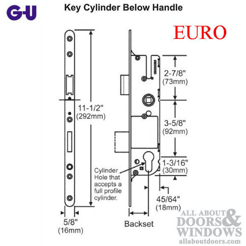 G-U Monolock 50/92 Euro Single Point Mortise Lock (SPL) - Stainless Steel - G-U Monolock 50/92 Euro Single Point Mortise Lock (SPL) - Stainless Steel