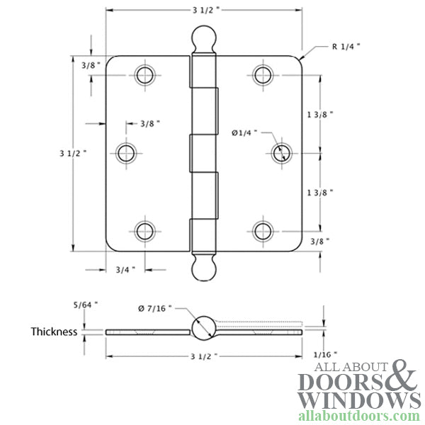 3.5 x 3.5 inch, 1/4 Radius Corners, Residential Hinges, Steel, Pair, Choose Color - 3.5 x 3.5 inch, 1/4 Radius Corners, Residential Hinges, Steel, Pair, Choose Color
