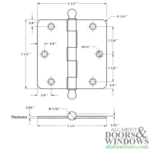 3.5 x 3.5 inch, 1/4 Radius Corners, Residential Hinges, Steel, Pair, Choose Color - 3.5 x 3.5 inch, 1/4 Radius Corners, Residential Hinges, Steel, Pair, Choose Color