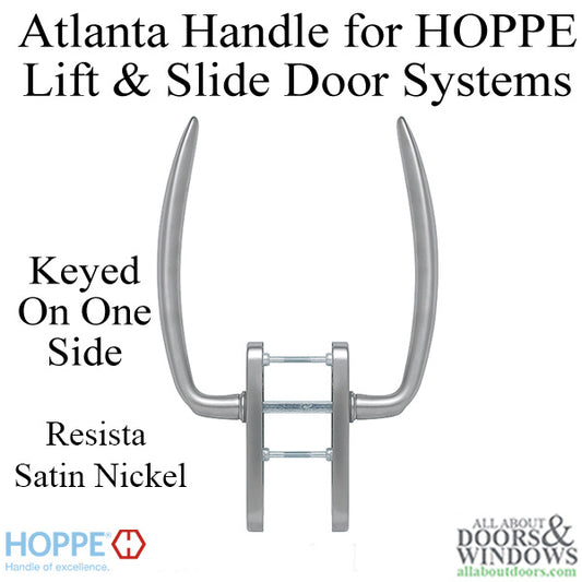 Atlanta Handle Set for Active Lift and Slide Door System, Keyed One Side, Resista Satin Nickel