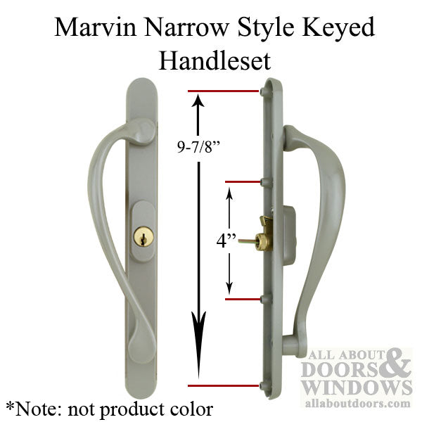 Marvin Active Keyed, Narrow Sliding Door Handle, Center Thumb - Antique Brass - Marvin Active Keyed, Narrow Sliding Door Handle, Center Thumb - Antique Brass