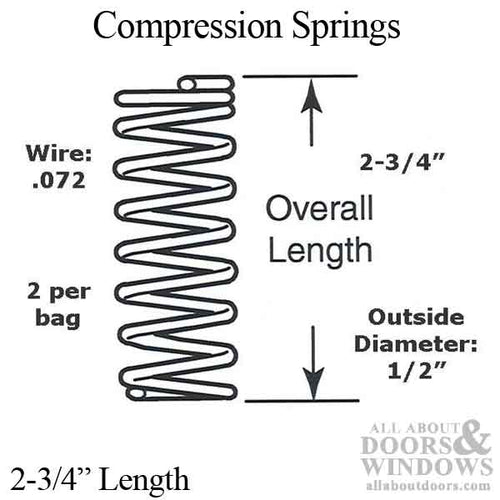 Compression Springs - 1/2 inch diameter, 2-3/4 inch length - .072 Wire - Compression Springs - 1/2 inch diameter, 2-3/4 inch length - .072 Wire