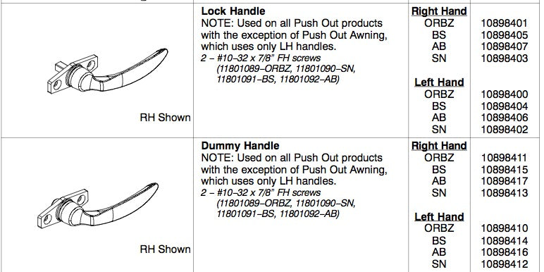 Marvin Push out Casement Lock Handle, Left Hand Active - Choose Color - Marvin Push out Casement Lock Handle, Left Hand Active - Choose Color