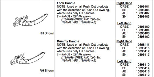 Marvin Push out Casement Lock Handle, Left Hand Active - Choose Color - Marvin Push out Casement Lock Handle, Left Hand Active - Choose Color