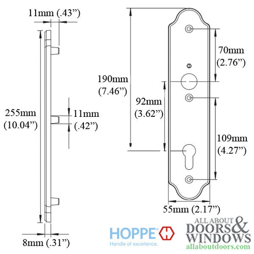 HOPPE Wide Traditional Interior Backplate M3965N for Active/Inactive Handlesets - Satin Nickel - HOPPE Wide Traditional Interior Backplate M3965N for Active/Inactive Handlesets - Satin Nickel